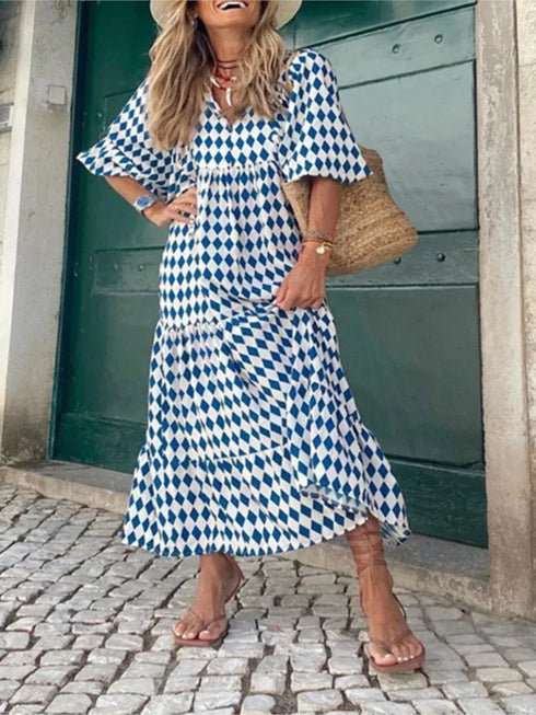 Elegant V Neck Casual Dress for Women - Boho Holiday Office Wear